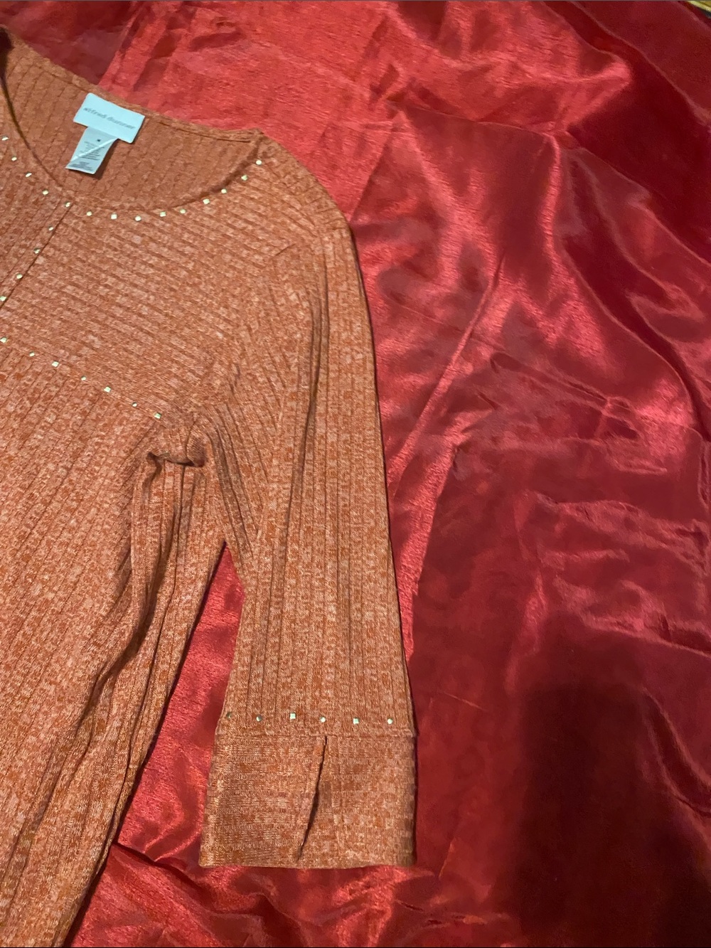 Alfred Dunner Rust Orange Stud-Trim Scoop Neck Sweater - Picture 3 of 4